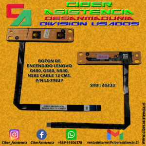 BOTON DE ENCENDIDO LENOVO G480, G580, N580, N585 CABLE 12 CMS. P/N : LS-7983P