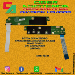 BOTON DE ENCENDIDO PACKARD BELL ARES GP3W, GP, GM2, MINOS GP,GP3  S/N: DA0PB2PI8D