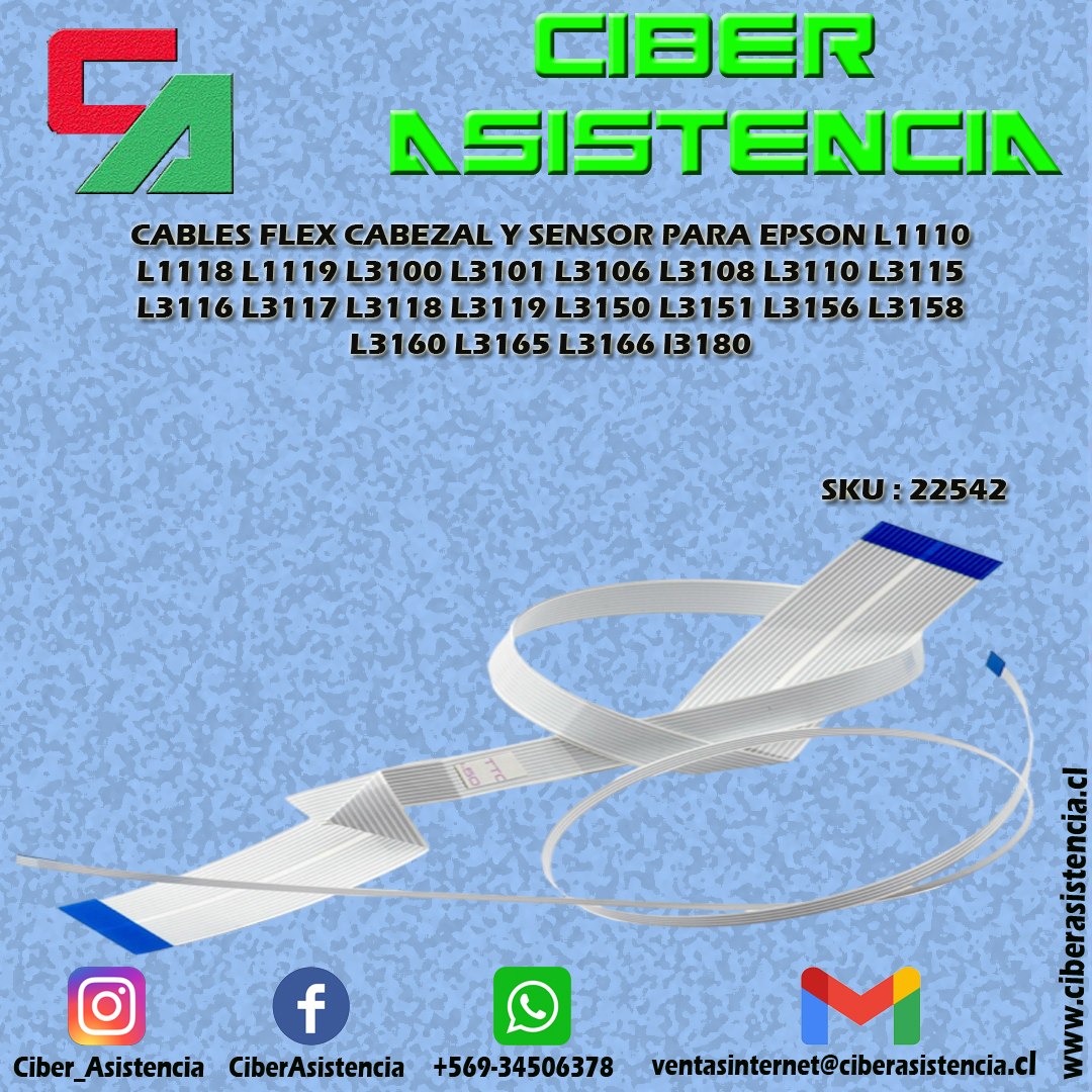 CABLE FLEX CABEZAL Y SENSOR PARA EPSON L1110, L3110, L2150, L3250 (UNIDAD)