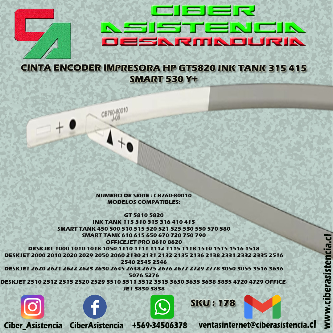 CINTA ENCODER IMPRESORA HP GT5820 INK TANK 315 415 SMART 530 Y+