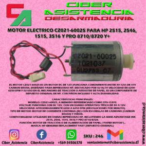MOTOR ELECTRICO CZ021-60025 PARA HP 2515, 2546, 1515, 3516 Y PRO 8710/8720 Y+