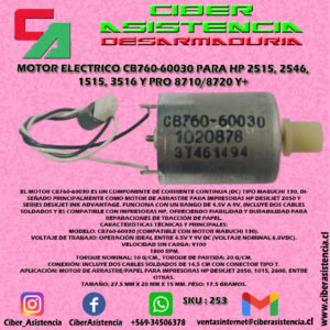 MOTOR ELECTRICO CB760-60030 PARA HP 2515, 2546, 1515, 3516 Y PRO 8710/8720 Y+