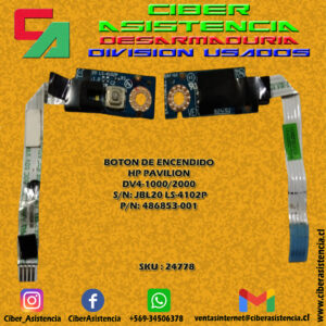 BOTON DE ENCENDIDO HP PAVILION DV4-1000/2000 S/N: JBL20 LS-4102P P/N: 486853-001