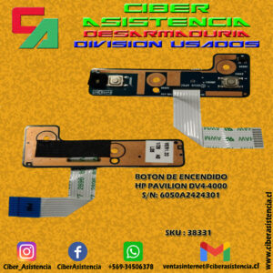 BOTON DE ENCENDIDO HP PAVILION DV4-4000 S/N: 6050A2424301