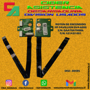 BOTON DE ENCENDIDO HP PAVILION DV4-6000 S/N: DAAT8ATH8B6 P/N: 431437-001