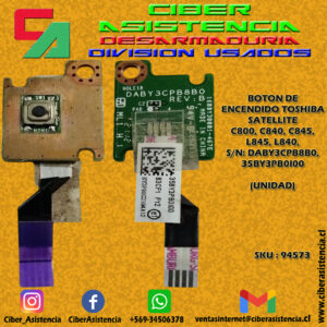 BOTON DE ENCENDIDO TOSHIBA SATELLITE C800, C840, C845, L845, L840, S/N: DABY3CPB