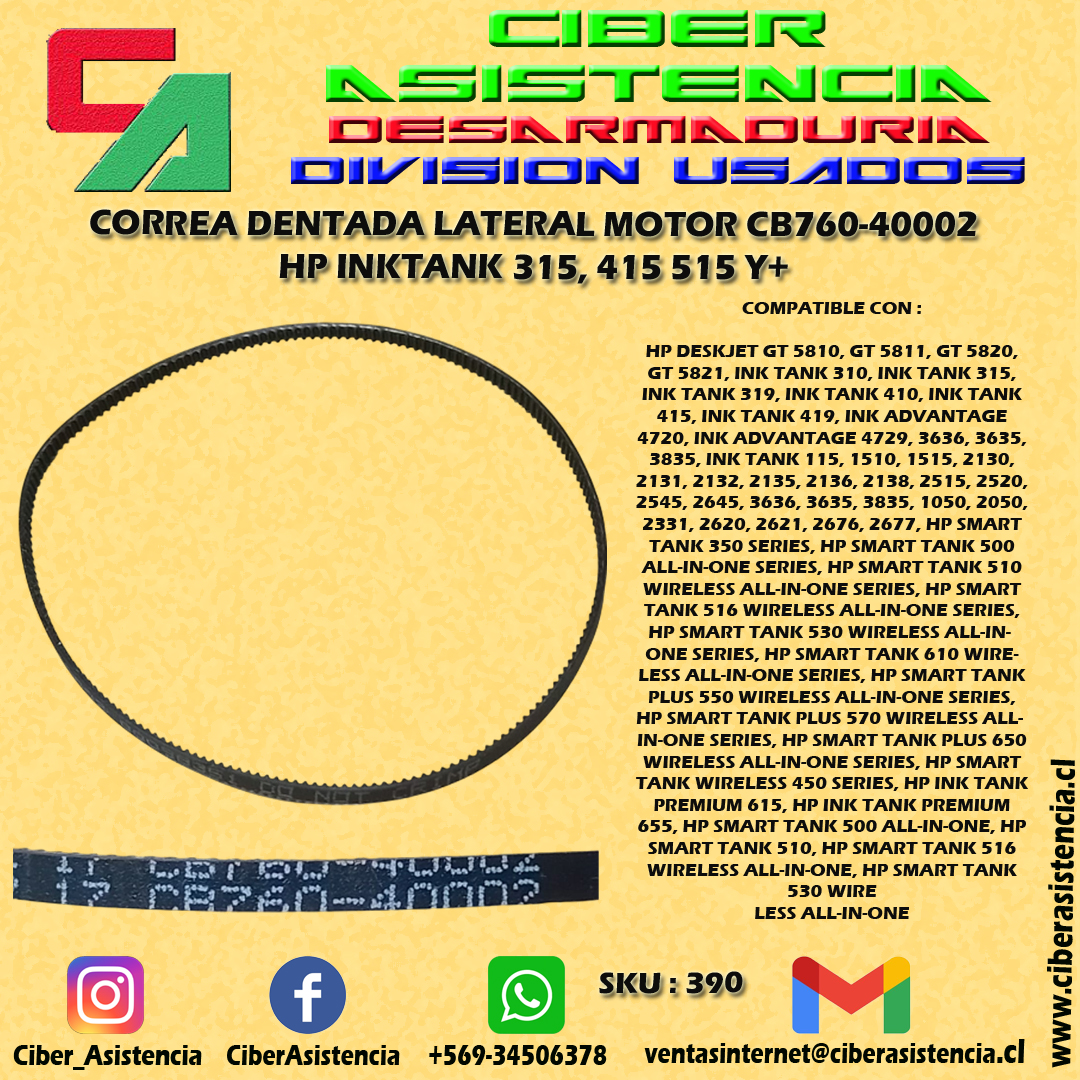 CORREA DENTADA LATERAL MOTOR CB760-40002 HP INKTANK 315, 415 515 Y+