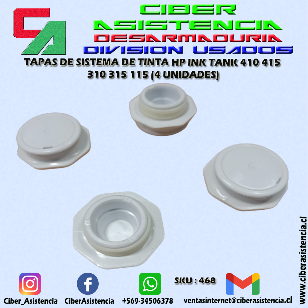 TAPAS DE SISTEMA DE TINTA HP INK TANK 410 415 310 315 115 (4 UNIDADES)