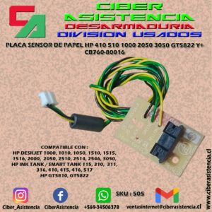 PLACA SENSOR DE PAPEL HP 410 510 1000 2050 3050 GT5822 Y+ CB760-80016