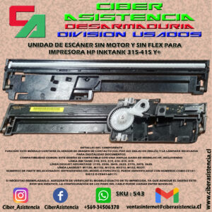 UNIDAD DE ESCÁNER SIN MOTOR Y SIN FLEX PARA IMPRESORA HP INKTANK 315-415 Y+
