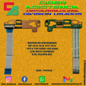 BOTON DE ENCENDIDO  HP 14-V 14-U 14-P 15-V 14T-V 14T-V000 14Z-V000   S/N: DAY11APB6C0   P/N: 767254-001