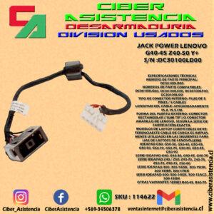 JACK POWER LENOVO G40-45 Z40-50 Y+ S/N :DC30100LD00
