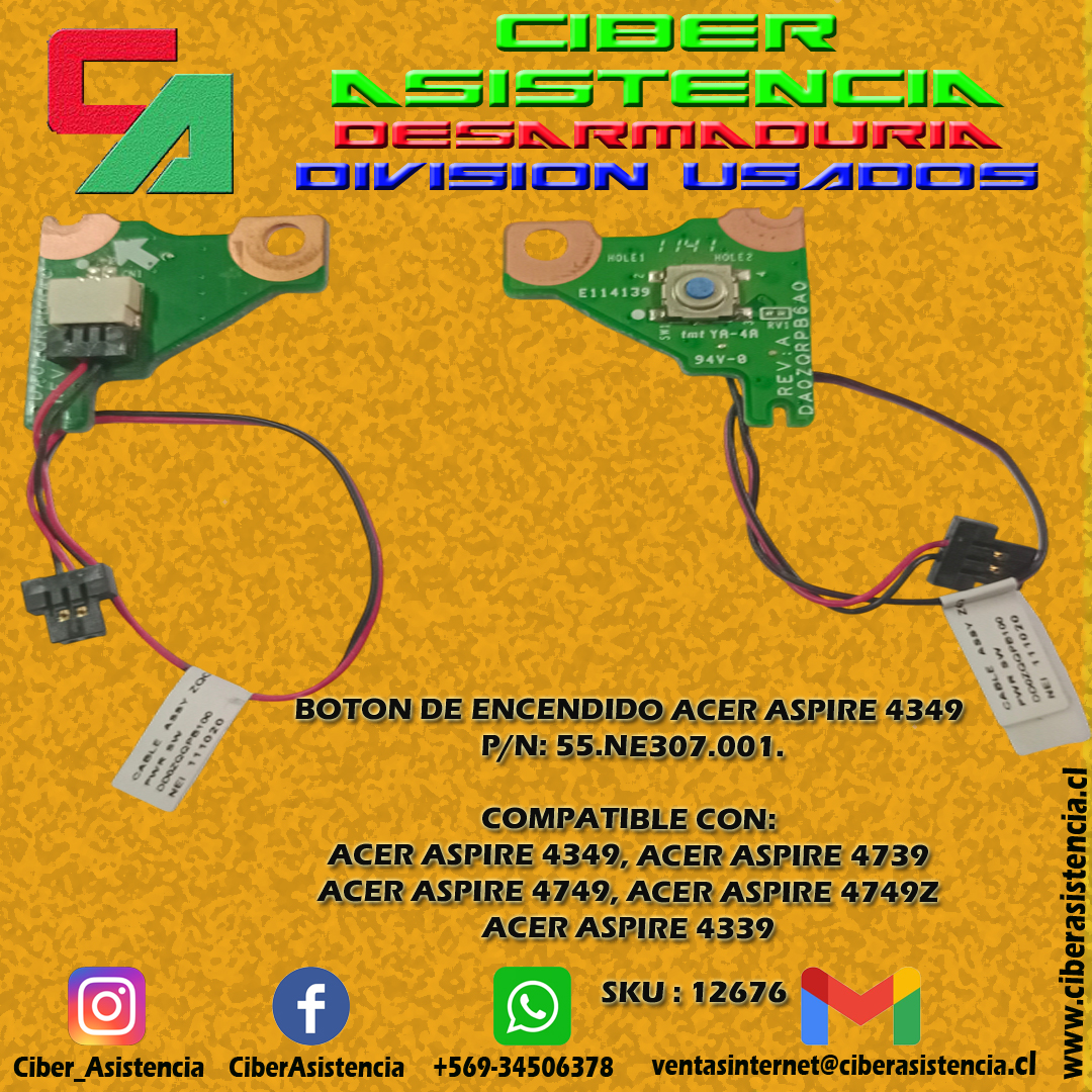 BOTON DE ENCENDIDO ACER ASPIRE 4349 P/N: 55.NE307.001.