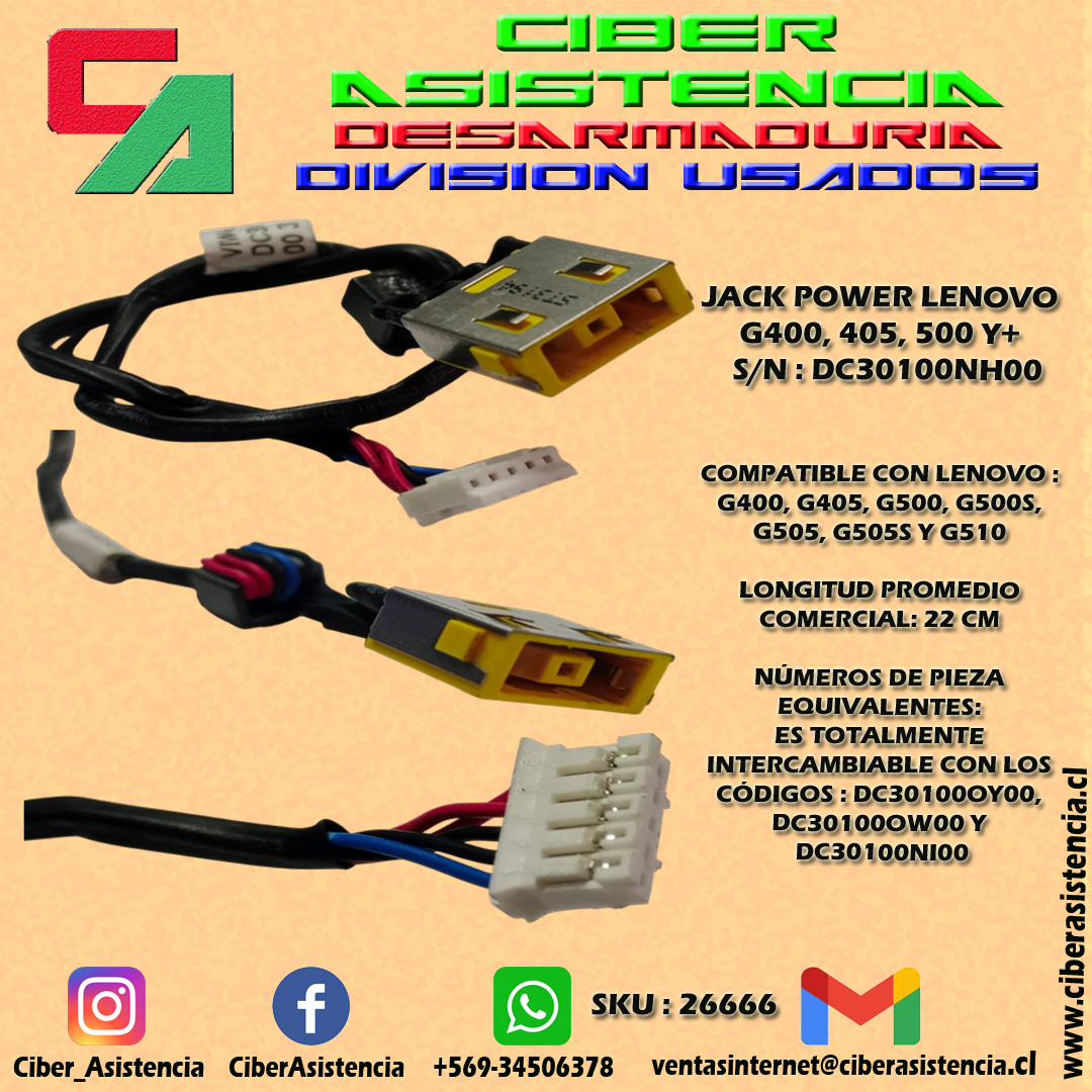 JACK POWER LENOVO G400, 405, 500 Y+ S/N : DC30100NH00