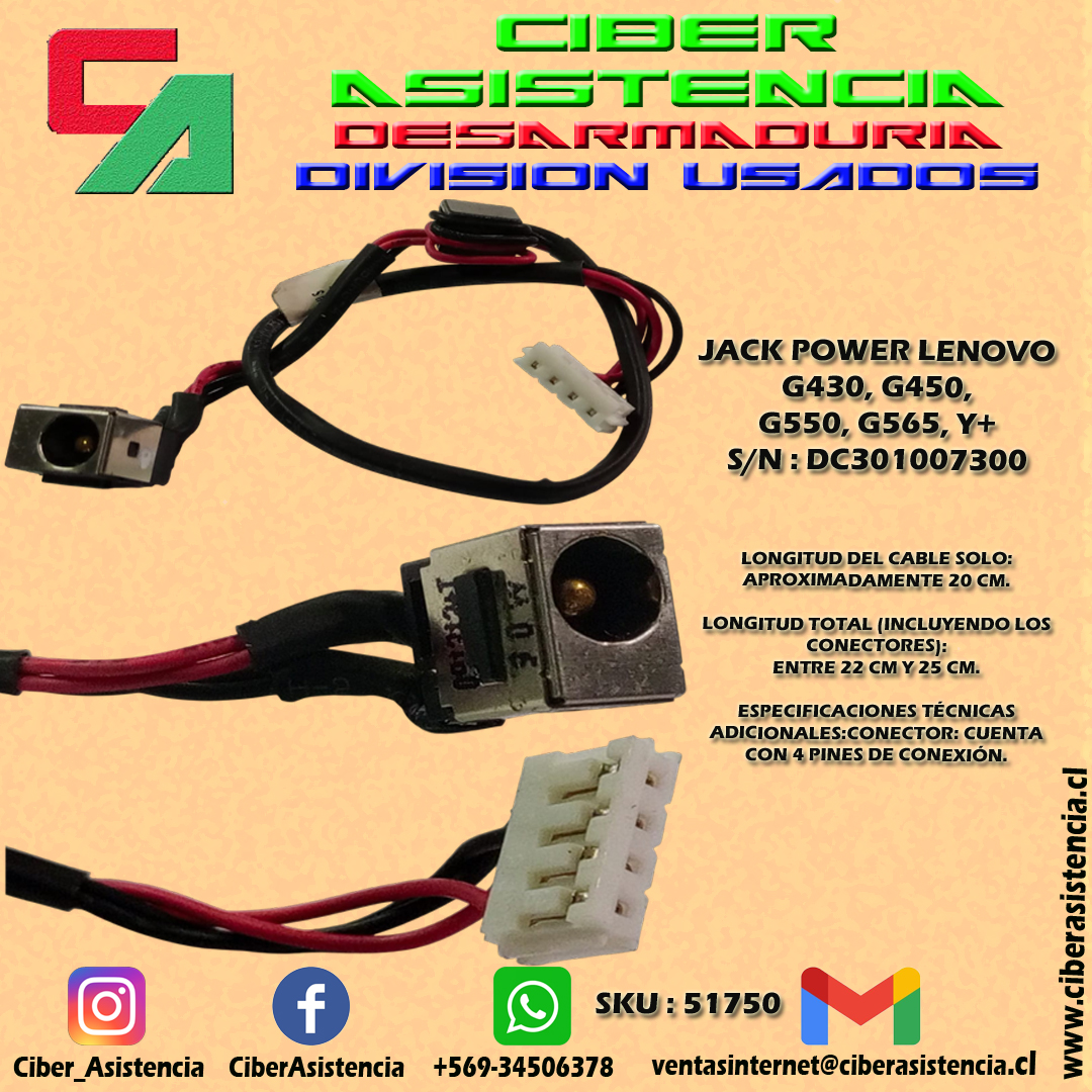 JACK POWER LENOVO G430, G450, G550, G565, Y+ S/N : DC301007300