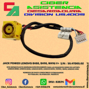 JACK POWER LENOVO B480, B490, M490 Y+  S/N :  50.4TD05.02