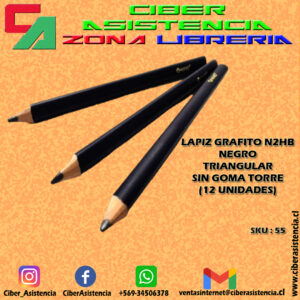 LAPIZ GRAFITO N2HB NEGRO TRIANGULAR SIN GOMA TORRE (12 UNIDADES)