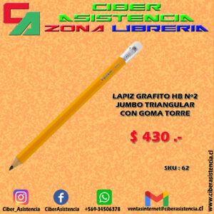 LAPIZ GRAFITO HB Nº2 JUMBO TRIANGULAR CON GOMA TORRE (UNIDAD)