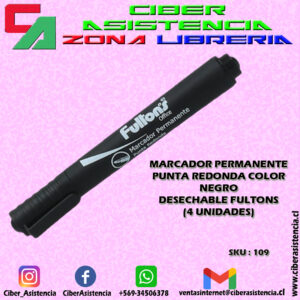 MARCADOR PERMANENTE PUNTA REDONDA COLOR NEGRO DESECHABLE FULTONS (4 UNIDADES)