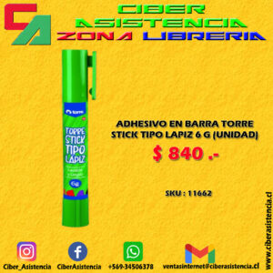 ADHESIVO EN BARRA TORRE STICK TIPO LAPIZ 6 G (UNIDAD)