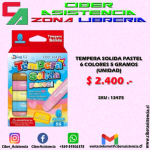TEMPERA SOLIDA PASTEL 6 COLORES 5 GRAMOS (UNIDAD)