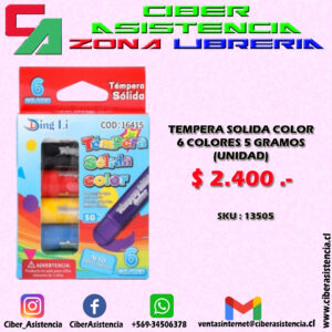 TEMPERA SOLIDA COLOR 6 COLORES 5 GRAMOS (UNIDAD)