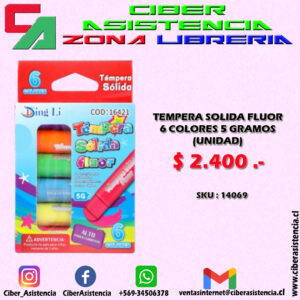 TEMPERA SOLIDA FLUOR 6 COLORES 5 GRAMOS (UNIDAD)