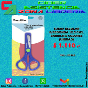 TIJERA ESCOLAR P/REDONDA 12.5 CMS. BARRILITO COLORES (UNIDAD)