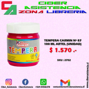 TEMPERA CARMIN Nº 87 100 ML ARTEL (UNIDAD)