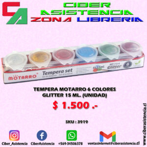 TEMPERA MOTARRO 6 COLORES GLITTER 15 ML. (UNIDAD)