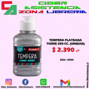 TEMPERA PLATEADA TORRE 250 CC. (UNIDAD)