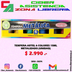 TEMPERA ARTEL 6 COLORES 15ML METALIZADO (UNIDAD)