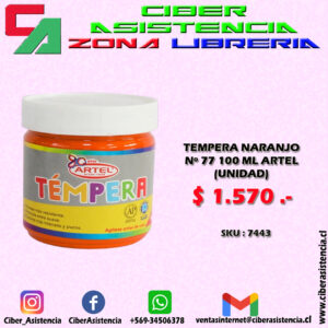 TEMPERA NARANJO Nº 77 100 ML ARTEL (UNIDAD)