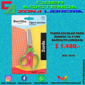 TIJERA ESCOLAR PARA ZURDOS 12.7 CMS BARRILITO (UNIDAD)
