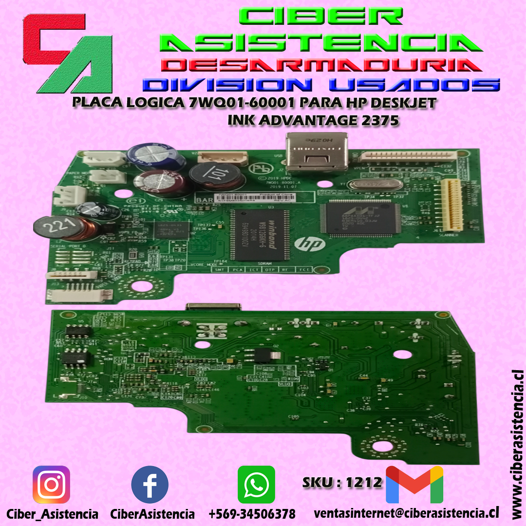 PLACA LOGICA 7WQ01-60001 PARA HP DESKJET INK ADVANTAGE 2375