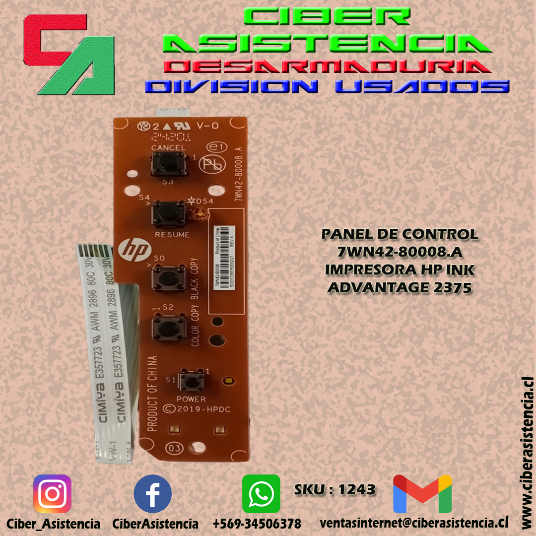 PANEL DE CONTROL 7WN42-80008.A IMPRESORA HP INK ADVANTAGE 2375