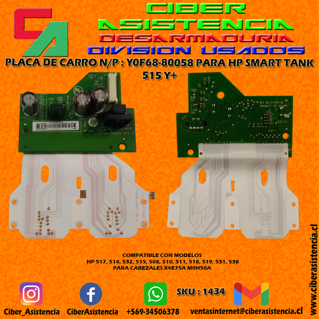 PLACA DE CARRO N/P : Y0F68-80058 PARA HP SMART TANK 515 Y+