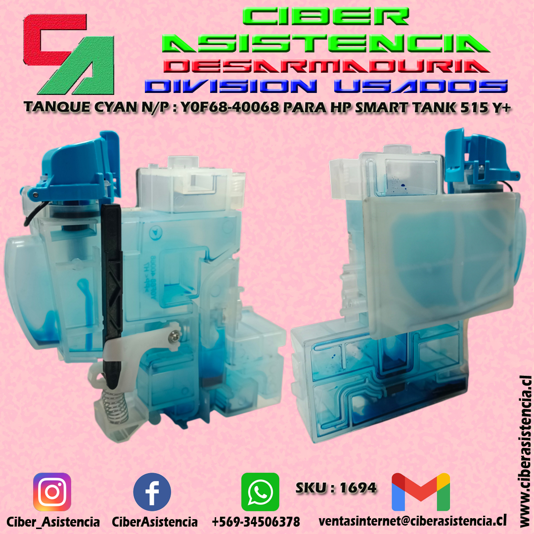 TANQUE CYAN N/P : Y0F68-40068 PARA HP SMART TANK 515 Y+
