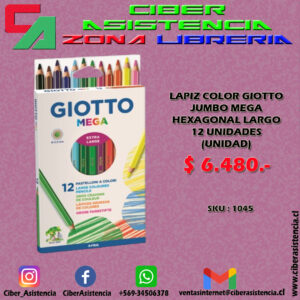 LAPIZ COLOR GIOTTO JUMBO MEGA HEXAGONAL LARGO 12 UNIDADES (UNIDAD)