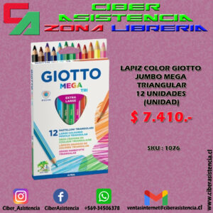 LAPIZ COLOR GIOTTO JUMBO MEGA TRIANGULAR 12 UNIDADES (UNIDAD)