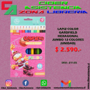 LAPIZ COLOR GARDFIELD HEXAGONAL JUMBO 12 COLORES  (UNIDAD)