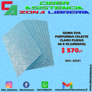 GOMA EVA PURPURINA CELESTE CLARO PLIEGO 60 X 40 (UNIDAD)
