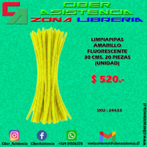 LIMPIAPIPAS AMARILLO FLUORESCENTE 30 CMS. 20 PIEZAS (UNIDAD)