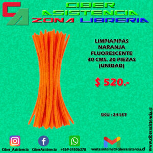 LIMPIAPIPAS NARANJA FLUORESCENTE 30 CMS. 20 PIEZAS (UNIDAD)