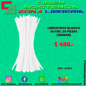 LIMPIAPIPAS BLANCO  30 CMS. 20 PIEZAS  (UNIDAD)