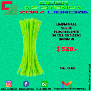 LIMPIAPIPAS VERDE FLUORESCENTE 30 CMS. 20 PIEZAS (UNIDAD)