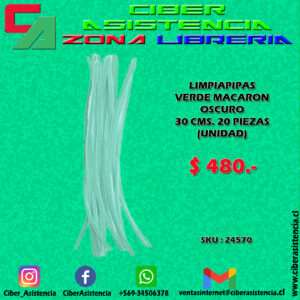 LIMPIAPIPAS VERDE MACARON OSCURO 30 CMS. 20 PIEZAS (UNIDAD)