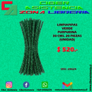 LIMPIAPIPAS PURPURINA VERDE 30 CMS. 20 PIEZAS (UNIDAD)