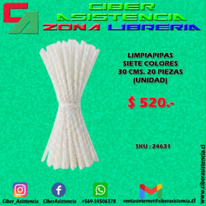 LIMPIAPIPAS SIETE COLORES 30 CMS. 20 PIEZAS (UNIDAD)
