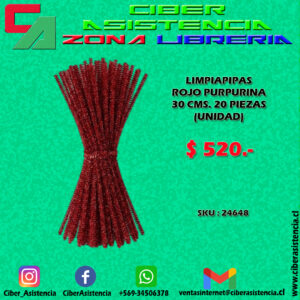 LIMPIAPIPAS PURPURINA ROJA 30 CMS. 20 PIEZAS (UNIDAD)